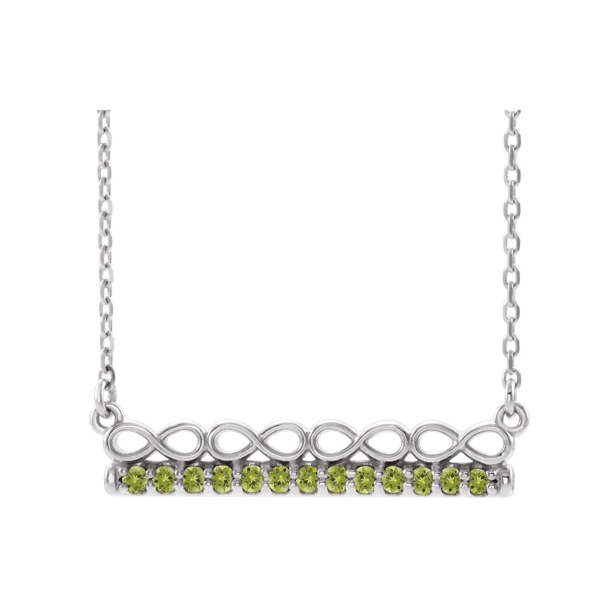 Peridot Infinity Bar Pendant in 14K White Gold