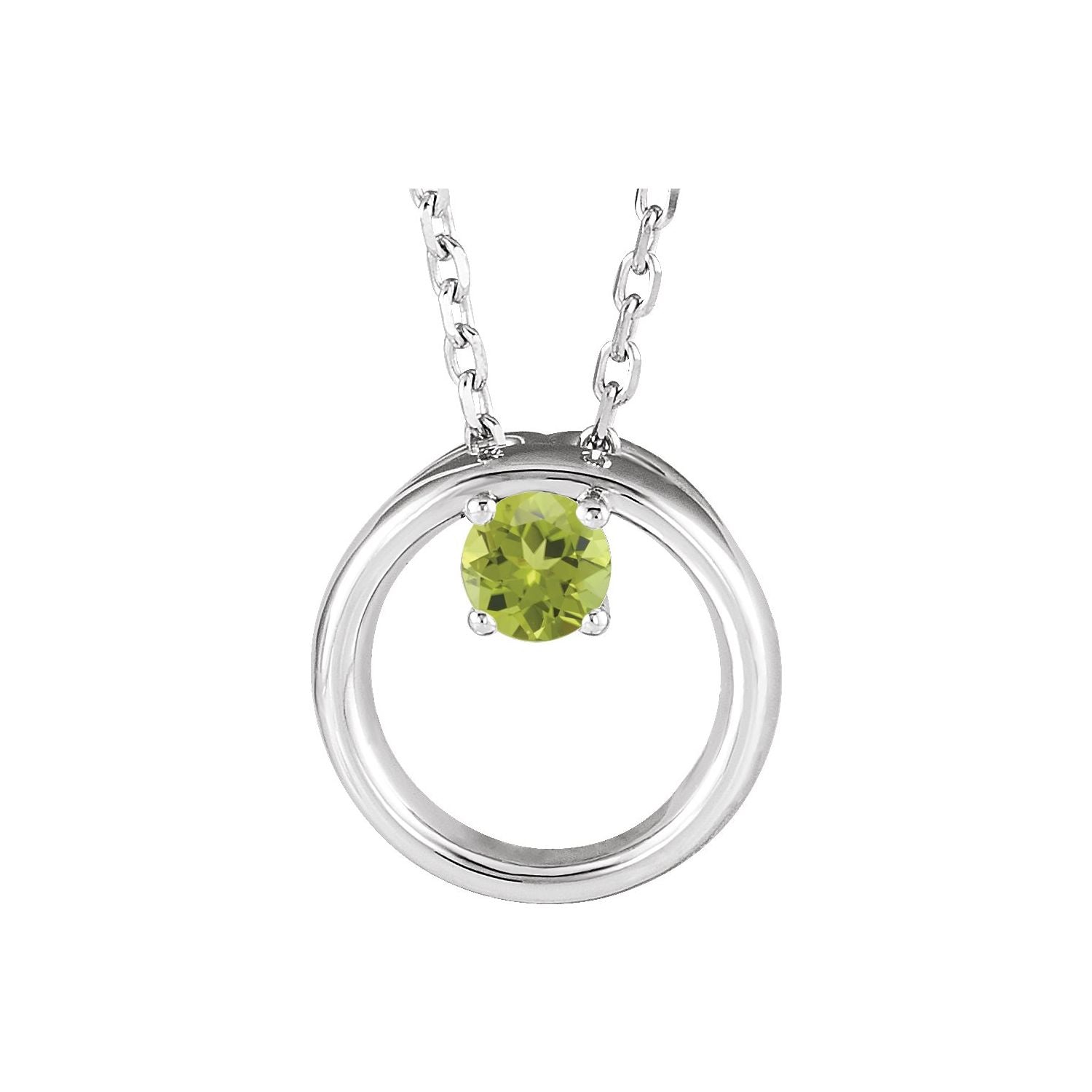 14K White Gold peridot open circle eternity pendant, solid gold