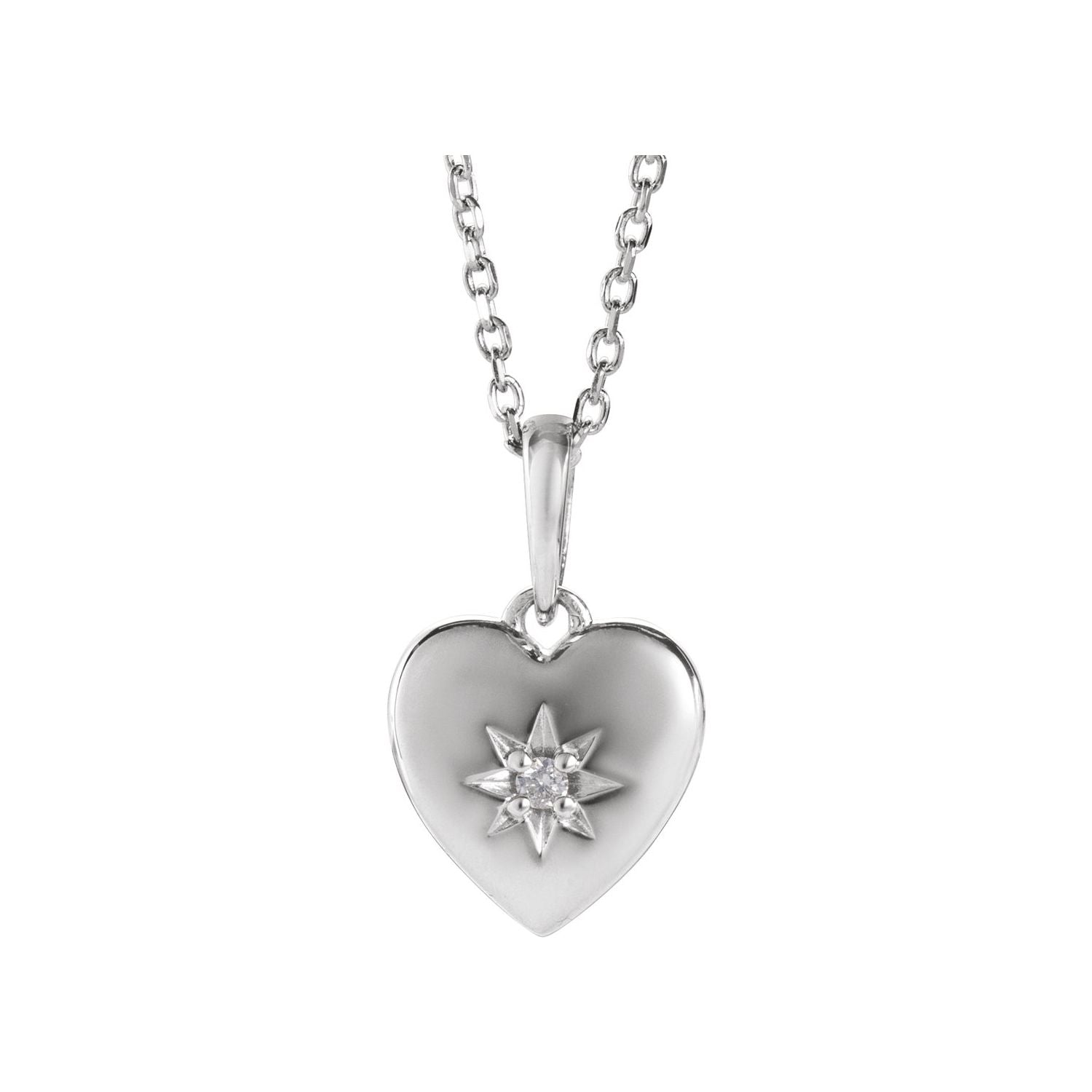 14K White Gold Natural Diamond Petite Diamond Heart Necklace