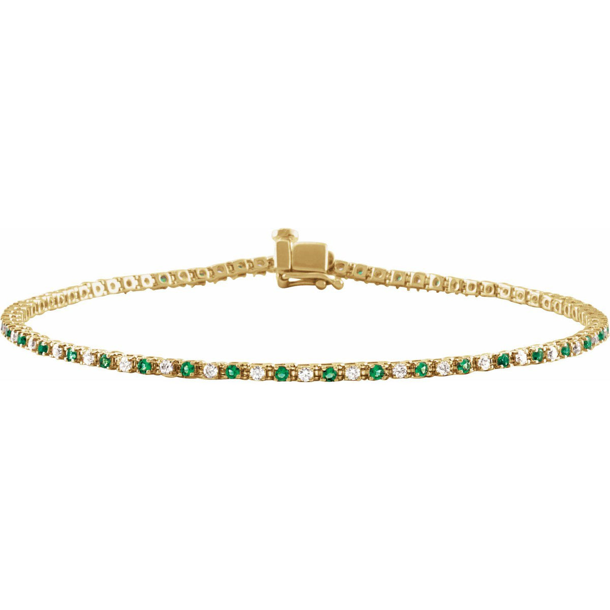 Petite Natural Emerald Tennis Bracelet with Natural Diamonds in 14K Yellow Gold