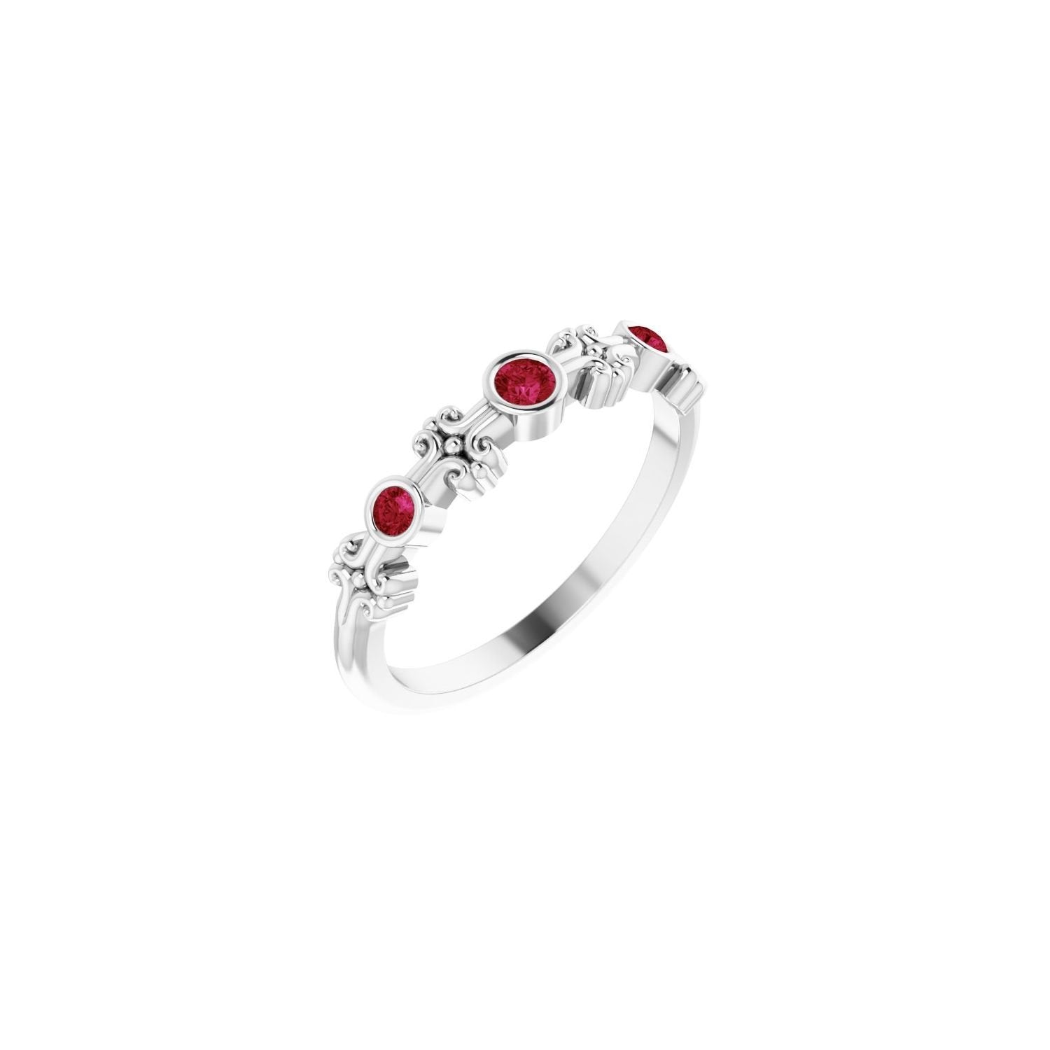 petite natural ruby bezel ring in 14k White Gold
