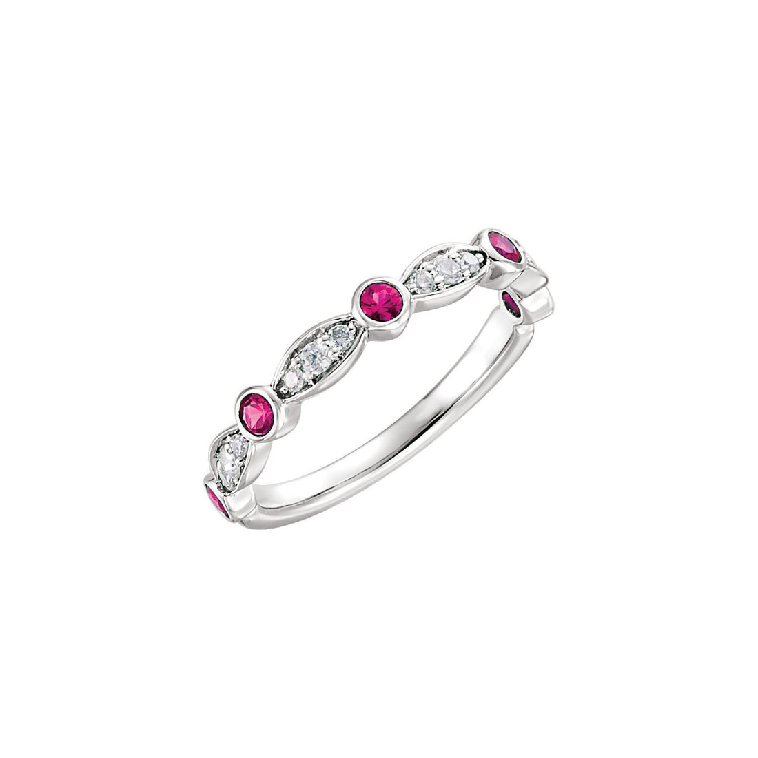 petite natural ruby & diamond ring in 14k White Gold