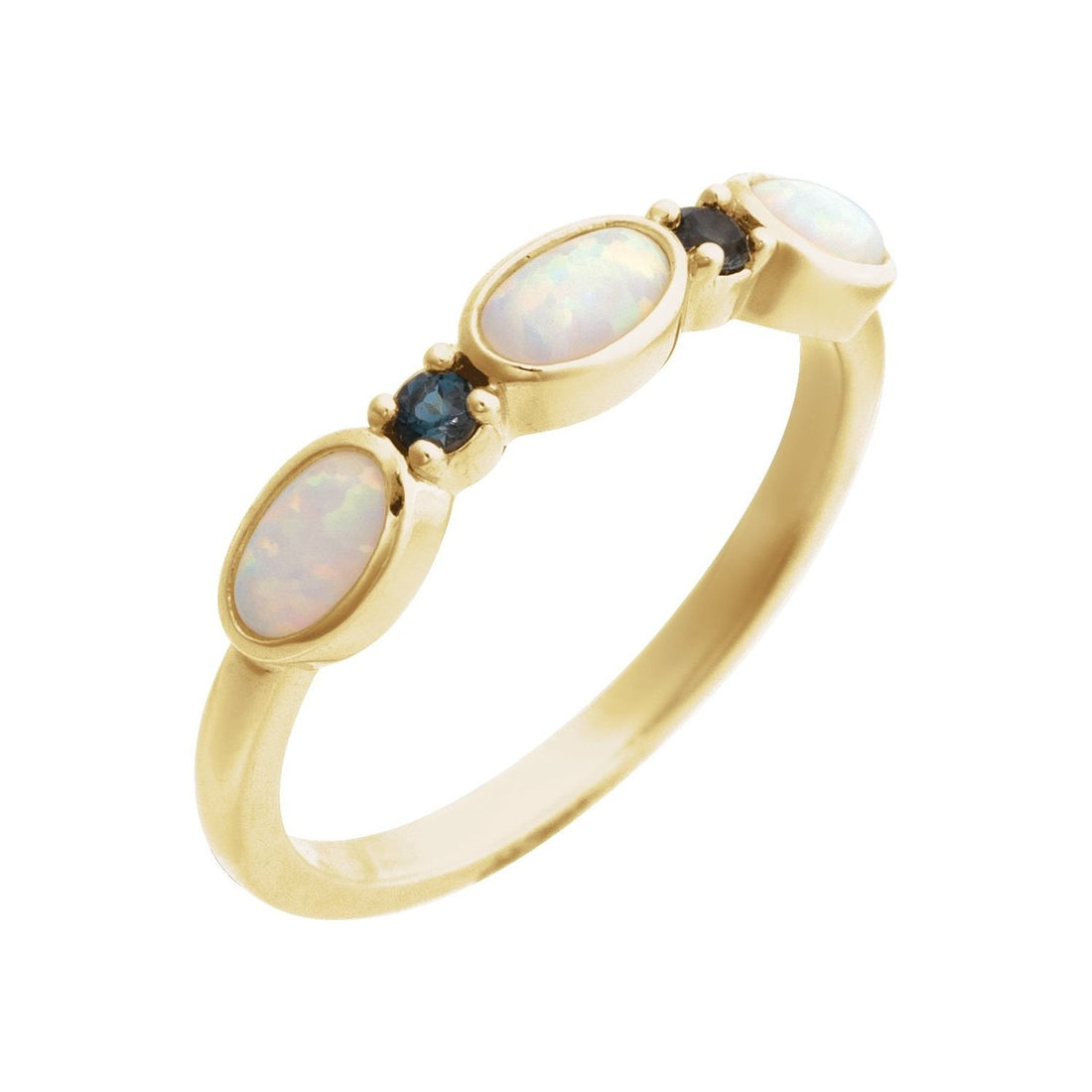 petite oval lab-grown white opal ring in 14k Yellow Gold