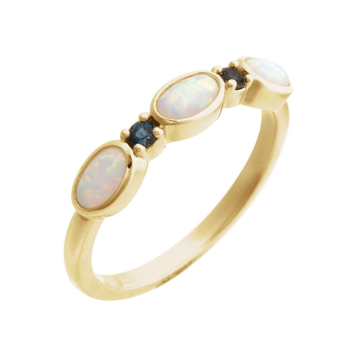 petite oval lab-grown white opal ring in 14k Yellow Gold