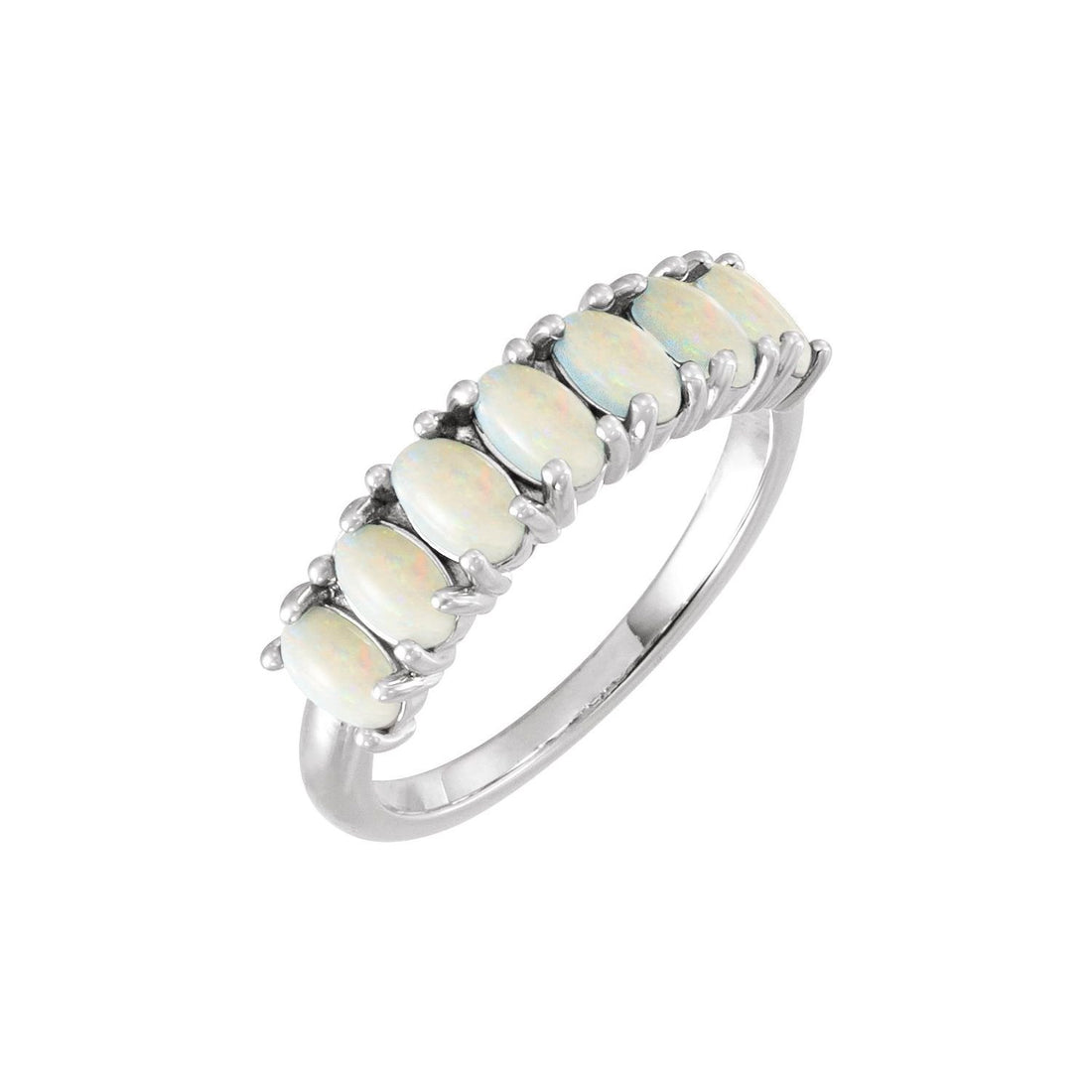 petite oval white opal ring in Sterling Silver