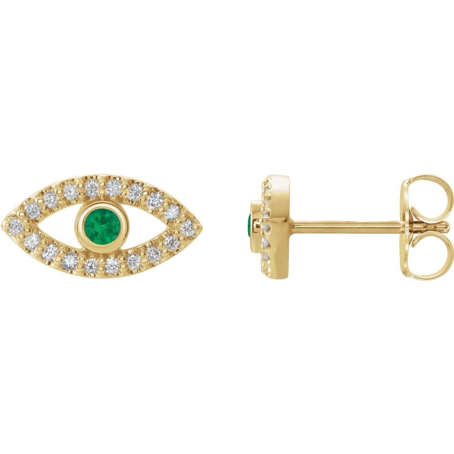 petite round natural emerald earrings in 14k Yellow Gold