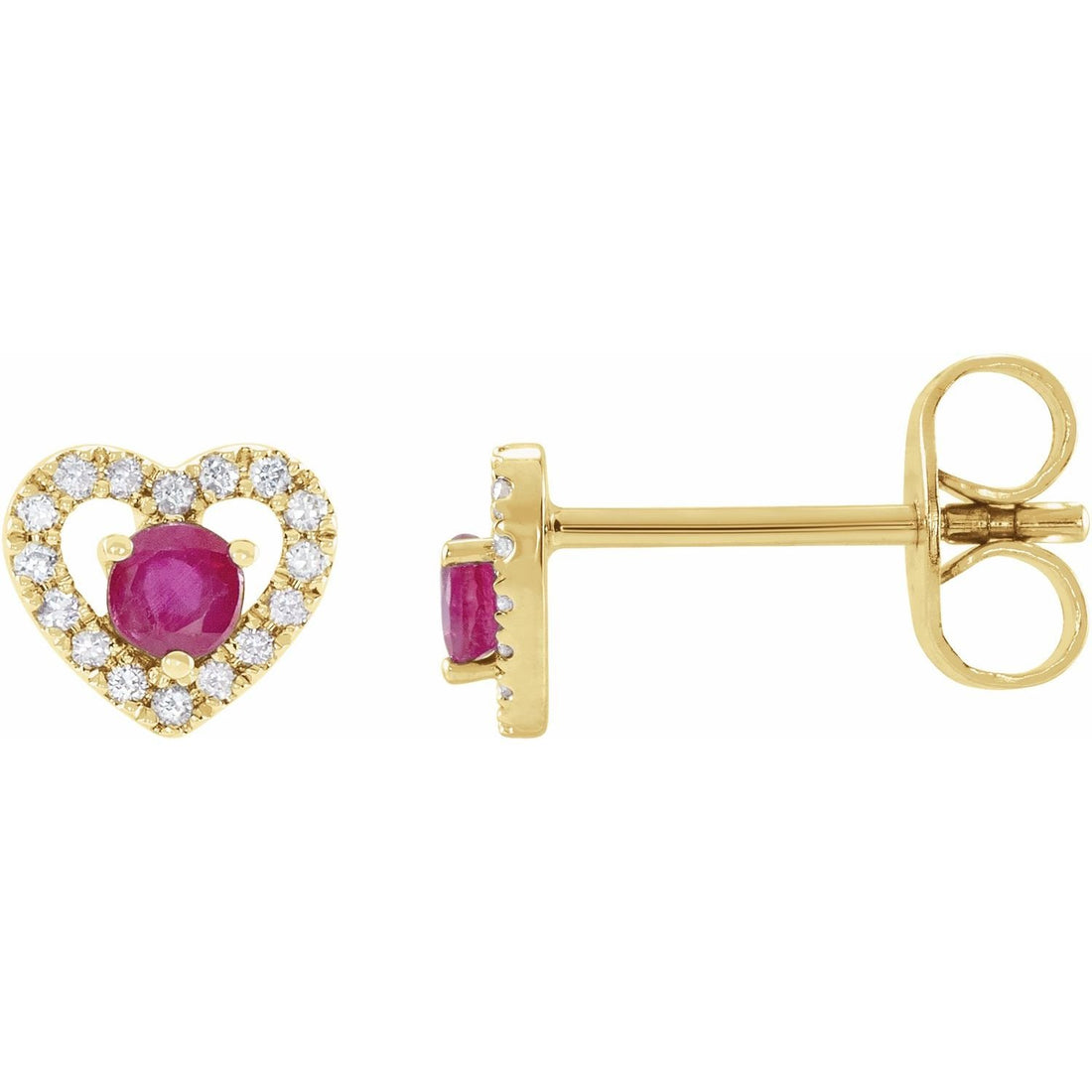 petite round natural ruby earrings in 14k Yellow Gold