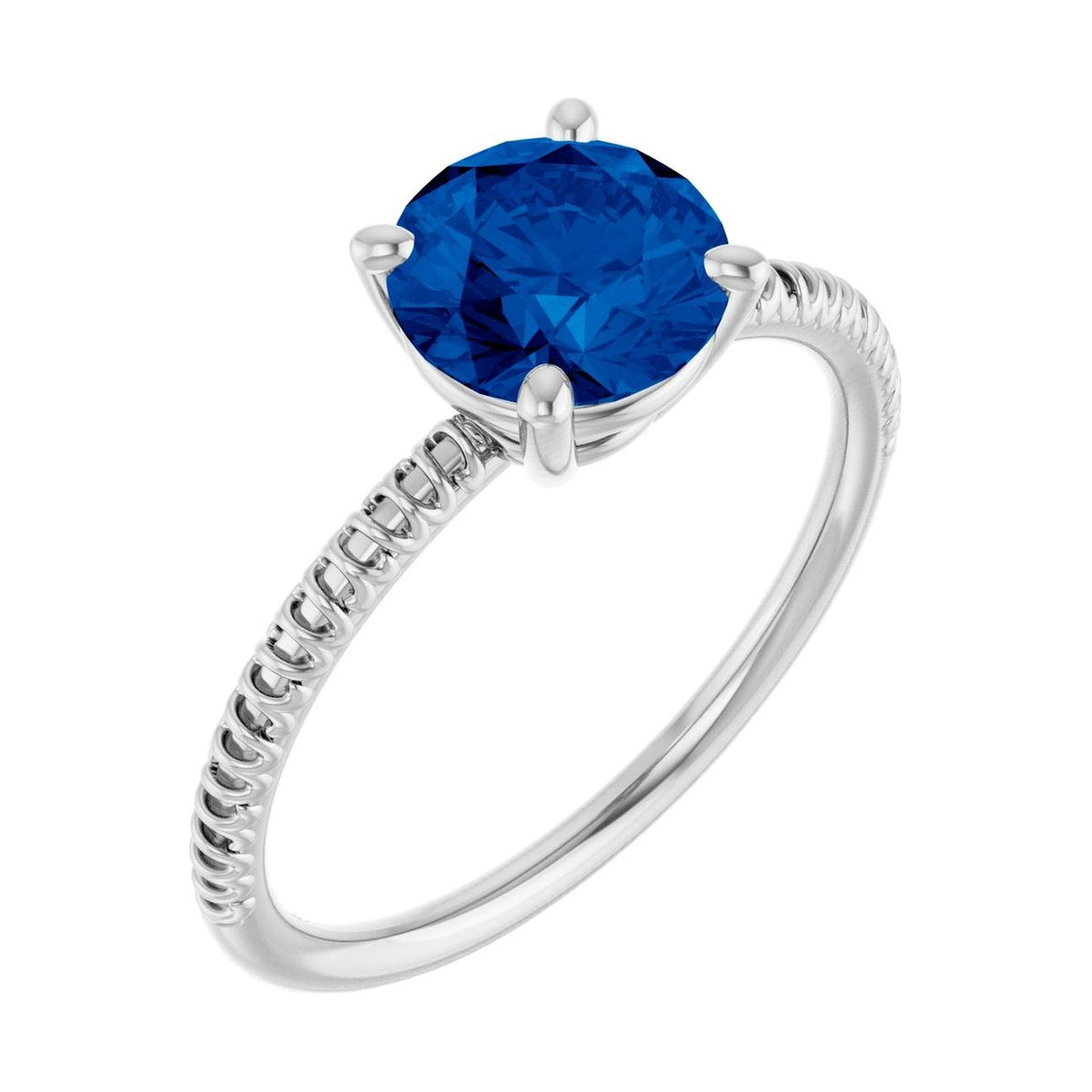 petite round solitaire birthstone ring blue sapphire white gold