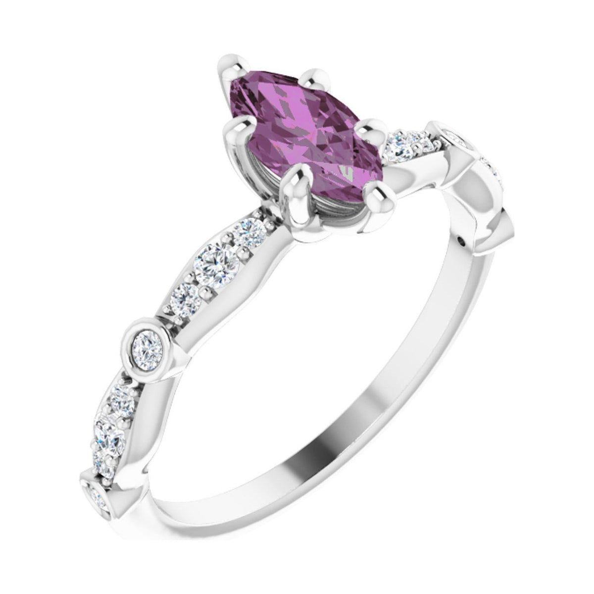 Marquise 1 ct Petite Vintage Milgrain Natural Pink Sapphire Engagement Ring in 14K White Gold