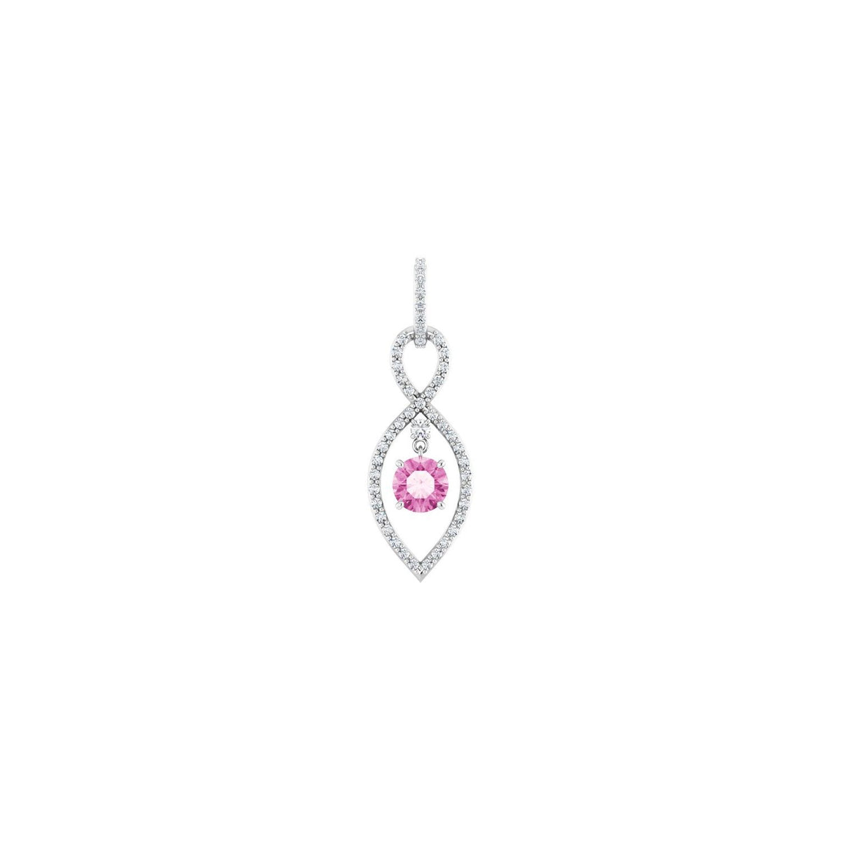 Pink Sapphire Drop Pendant with Diamonds in 14K White Gold