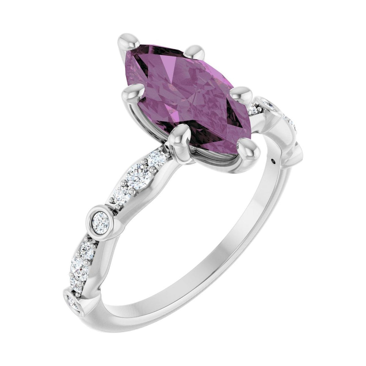 Marquise 1 ct pink sapphire 14K White Gold petite vintage milgrain engagement ring