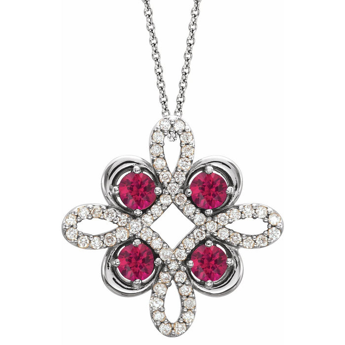 Pink Tourmaline and Diamond Clover Necklace in 14K White Gold on a 16 to 18 inch adjustable gold cable chain