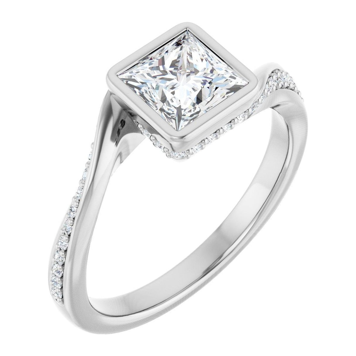 Princess-Cut Lab-Grown Diamond Bezel Bypass Pavé engagement ring in 14K White Gold, shown with a 1.00 ct center