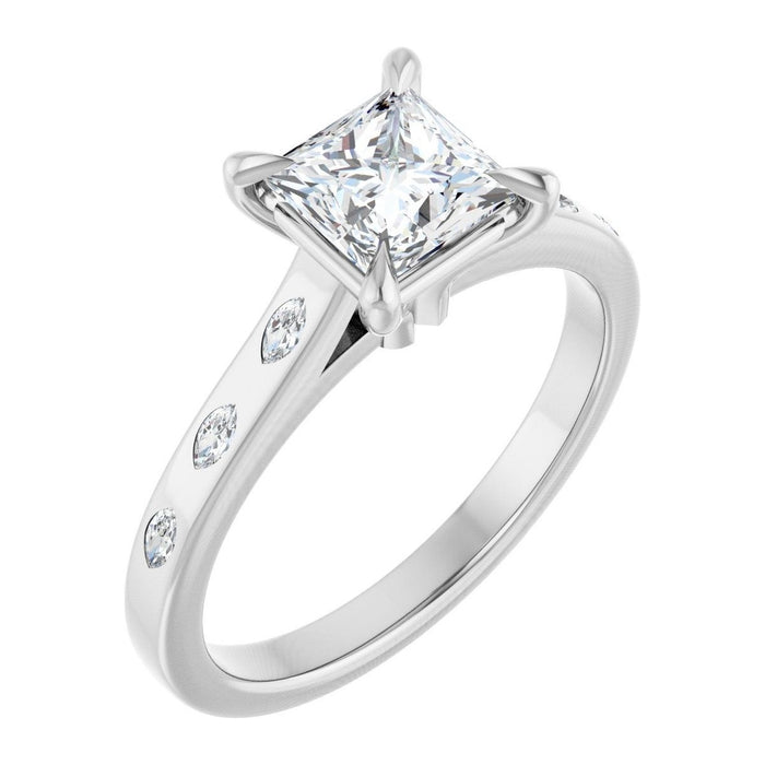 Princess-Cut Lab-Grown Diamond Marquise-Accent Solitaire engagement ring in 14K White Gold, shown with a 1.00 ct center