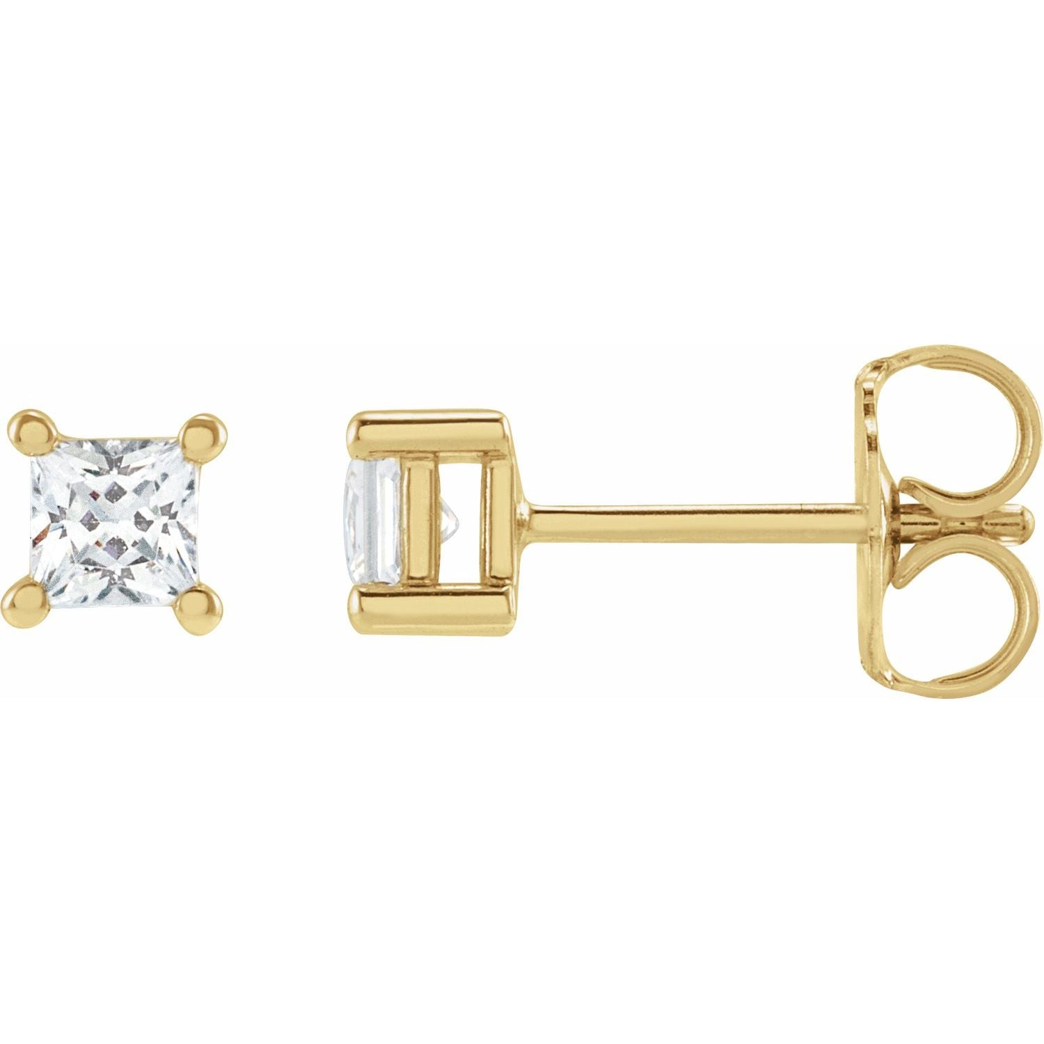14K Yellow Gold princess-cut lab-grown diamond stud earrings
