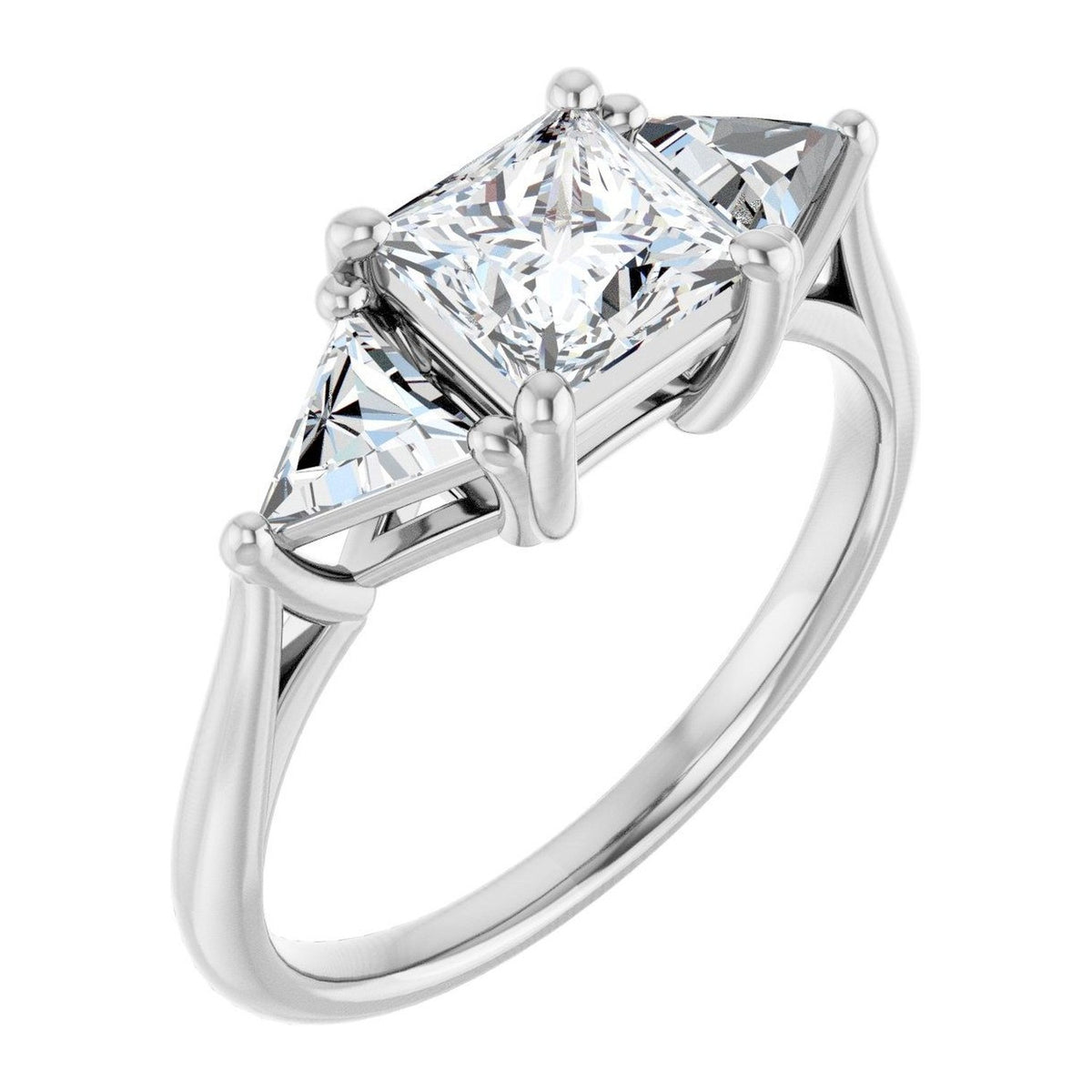 Princess-Cut Lab-Grown Diamond Trillion-Side Three-Stone engagement ring in 14K White Gold, shown with a 1.00 ct center
