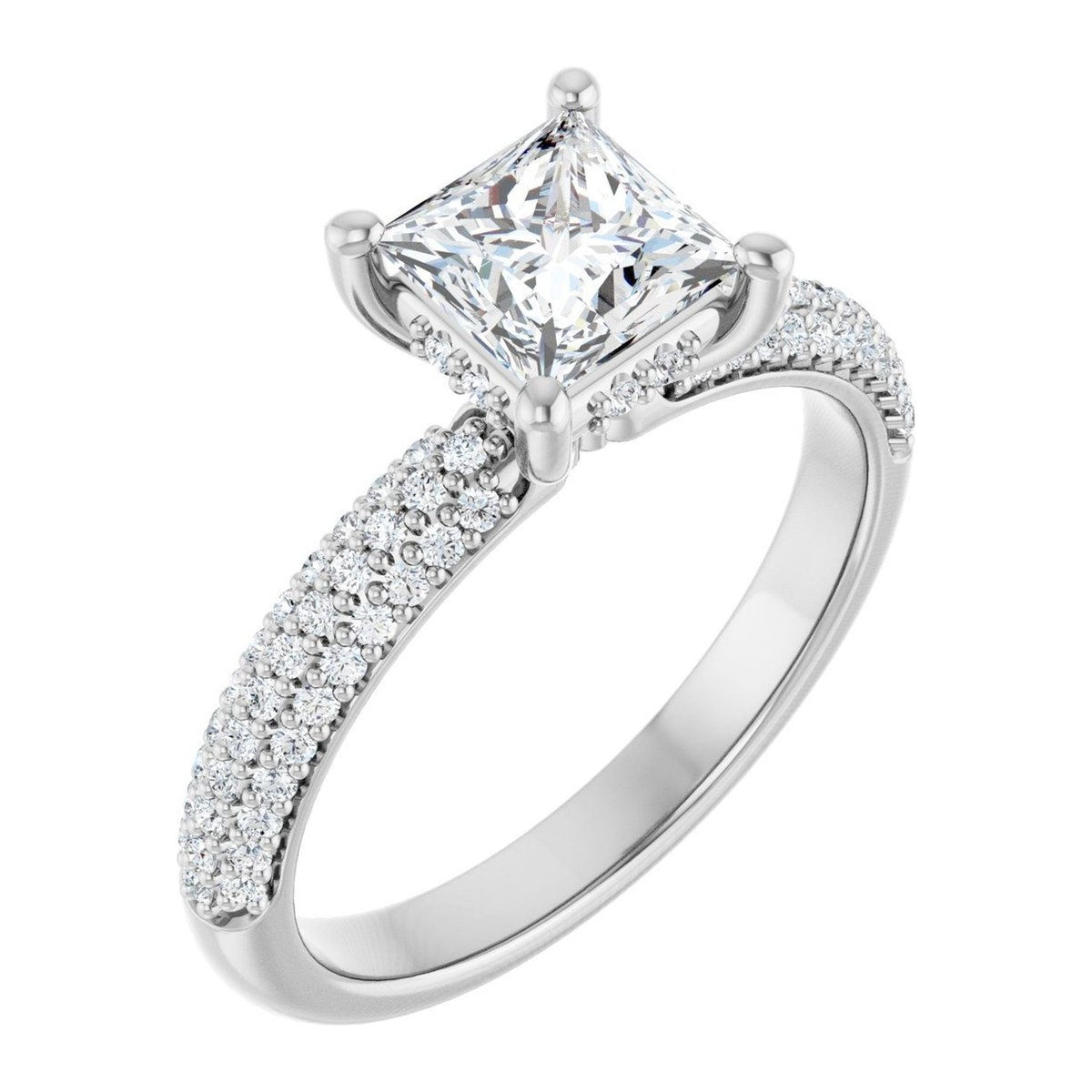 Princess-Cut Lab-Grown Diamond Triple-Row Pavé Hidden-Halo engagement ring in 14K White Gold, shown with a 1.00 ct center