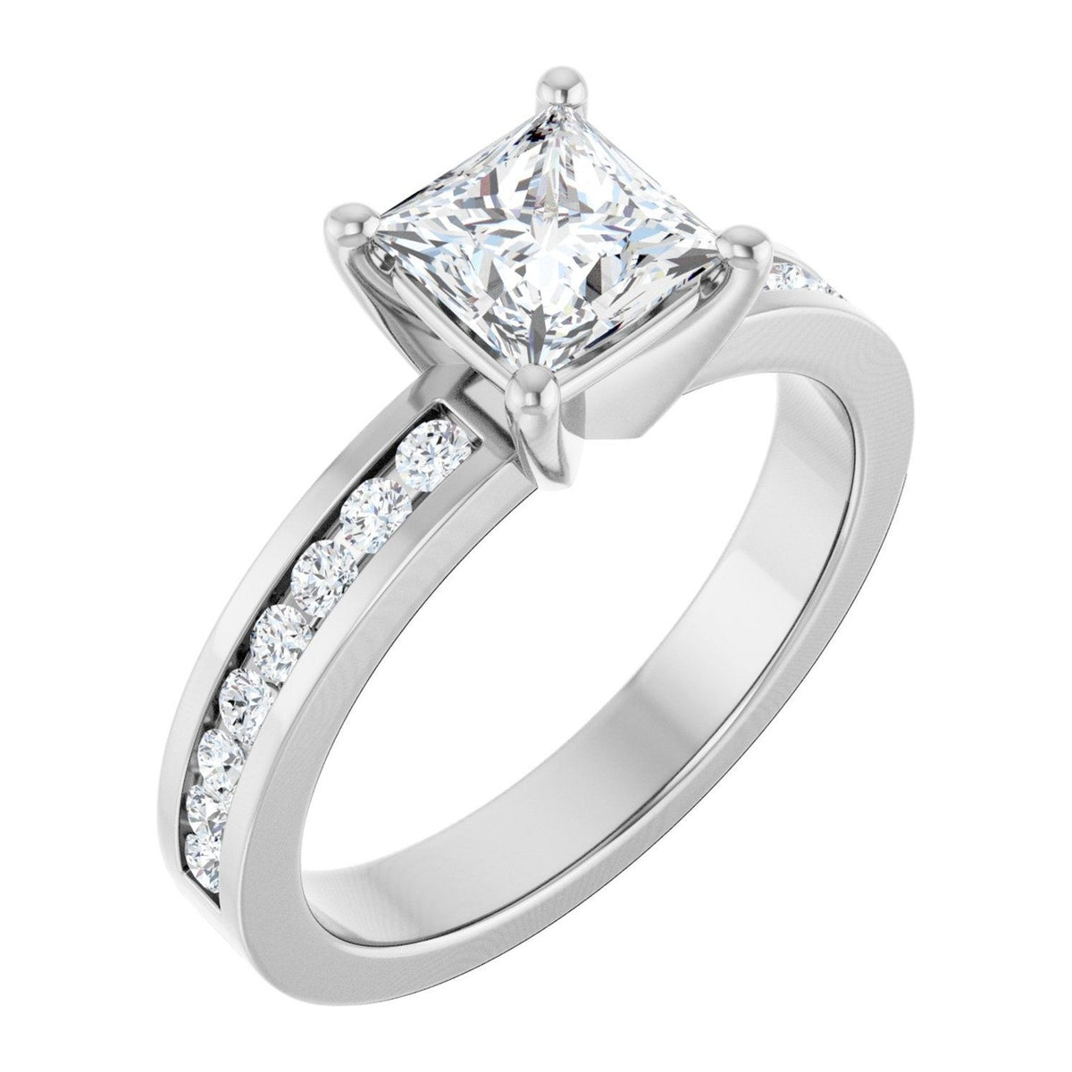 Princess-Cut Lab-Grown Diamond Wide Channel-Set Solitaire engagement ring in 14K White Gold, shown with a 1.00 ct center