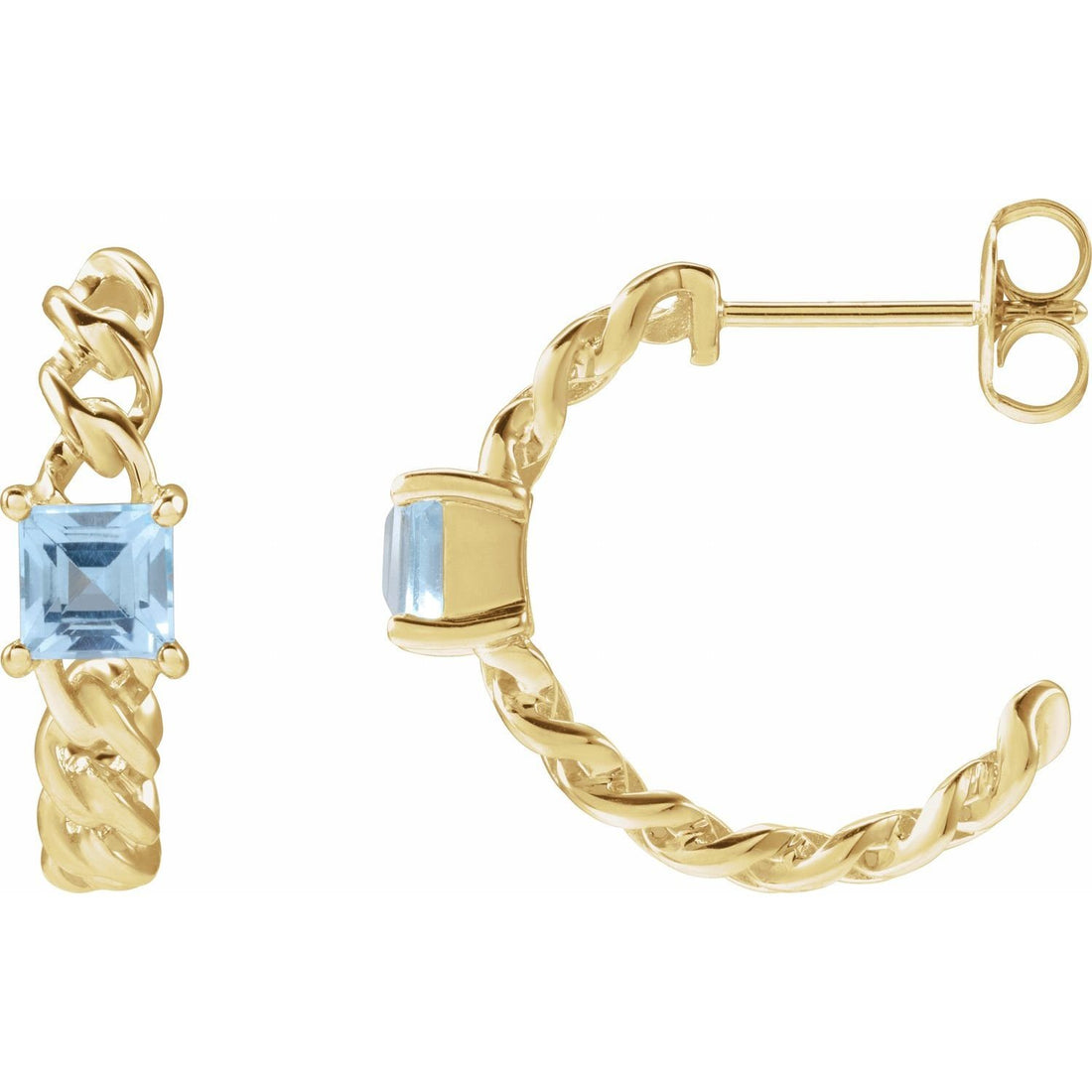 princess-cut sky blue topaz earrings in 14k Yellow Gold