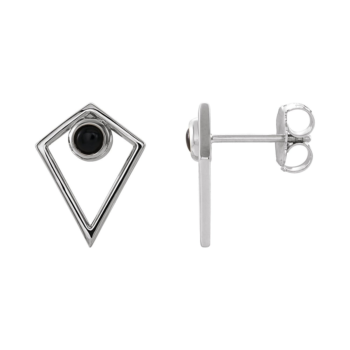 Pyramid Black Onyx Stud Earrings in 14K White Gold