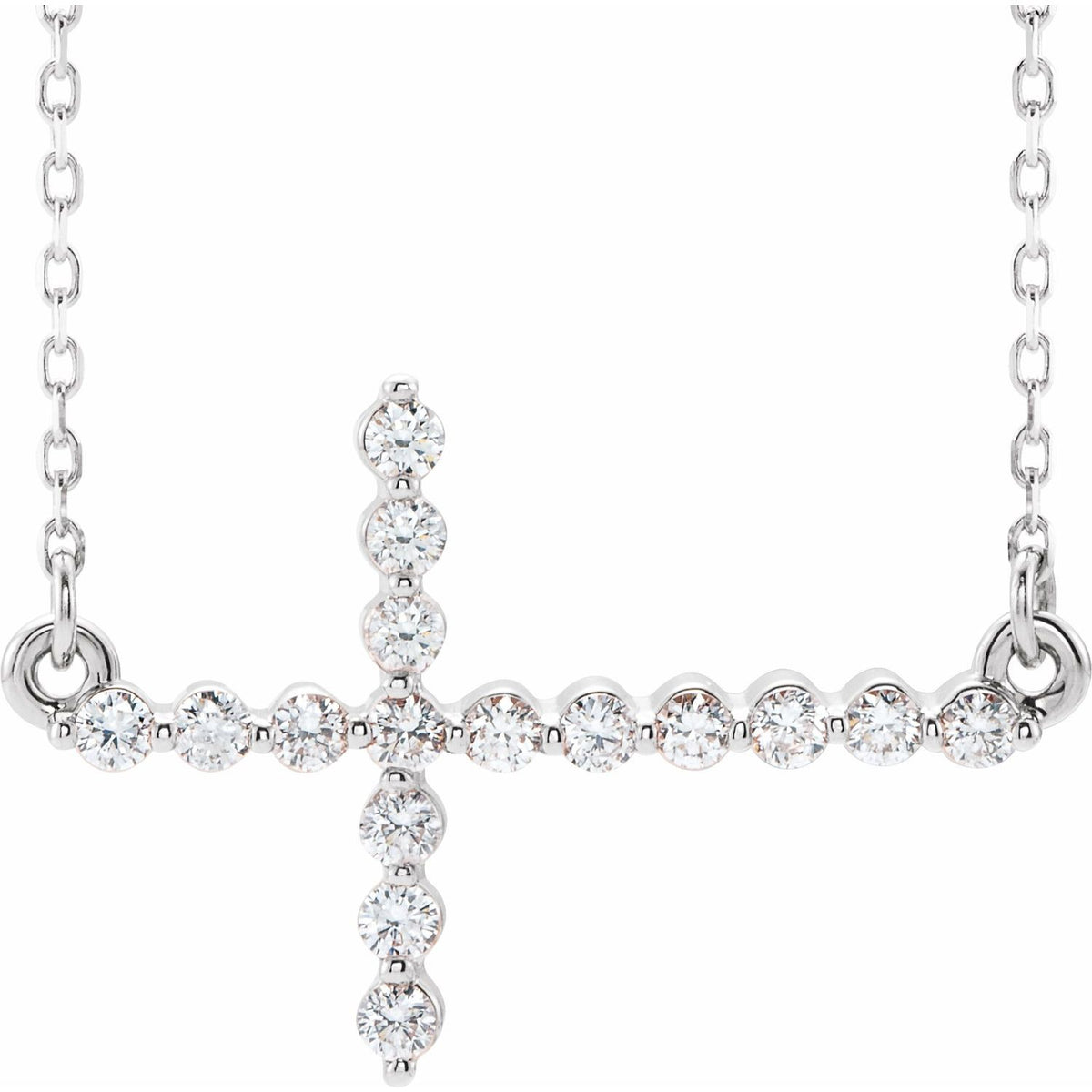 Quarter-Carat Sideways Diamond Cross Necklace in 14K White Gold