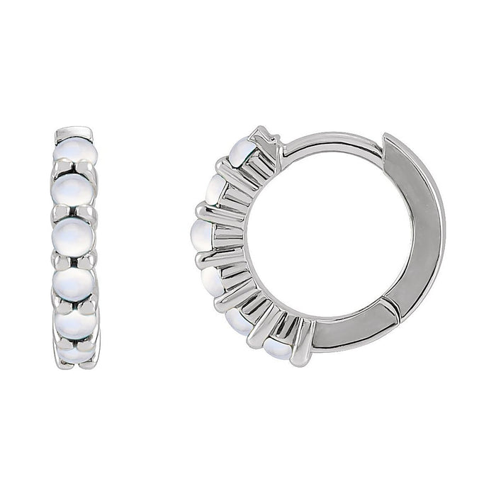 Hoop Rainbow Moonstone Earrings in 14K White Gold