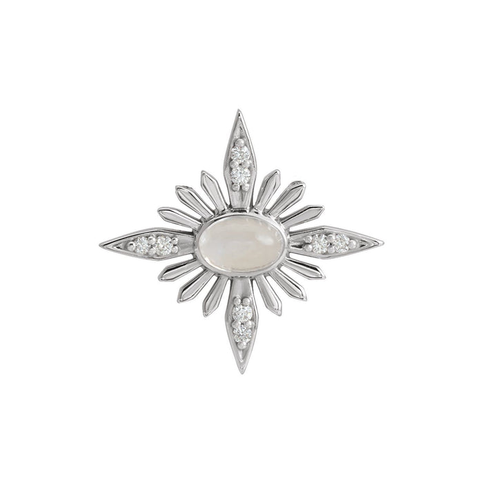 Diamond Starburst Rainbow Moonstone Pendant in 14K White Gold