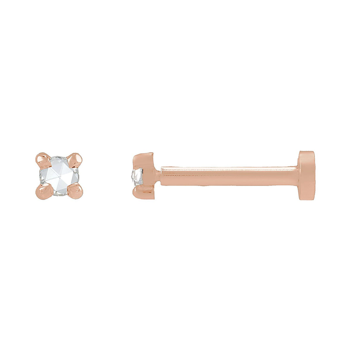 Rose-Cut Diamond Flat Back Stud Earring in 14K Rose Gold