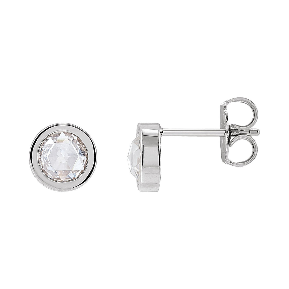 Rose-Cut Moissanite Stud Earrings in 14K White Gold