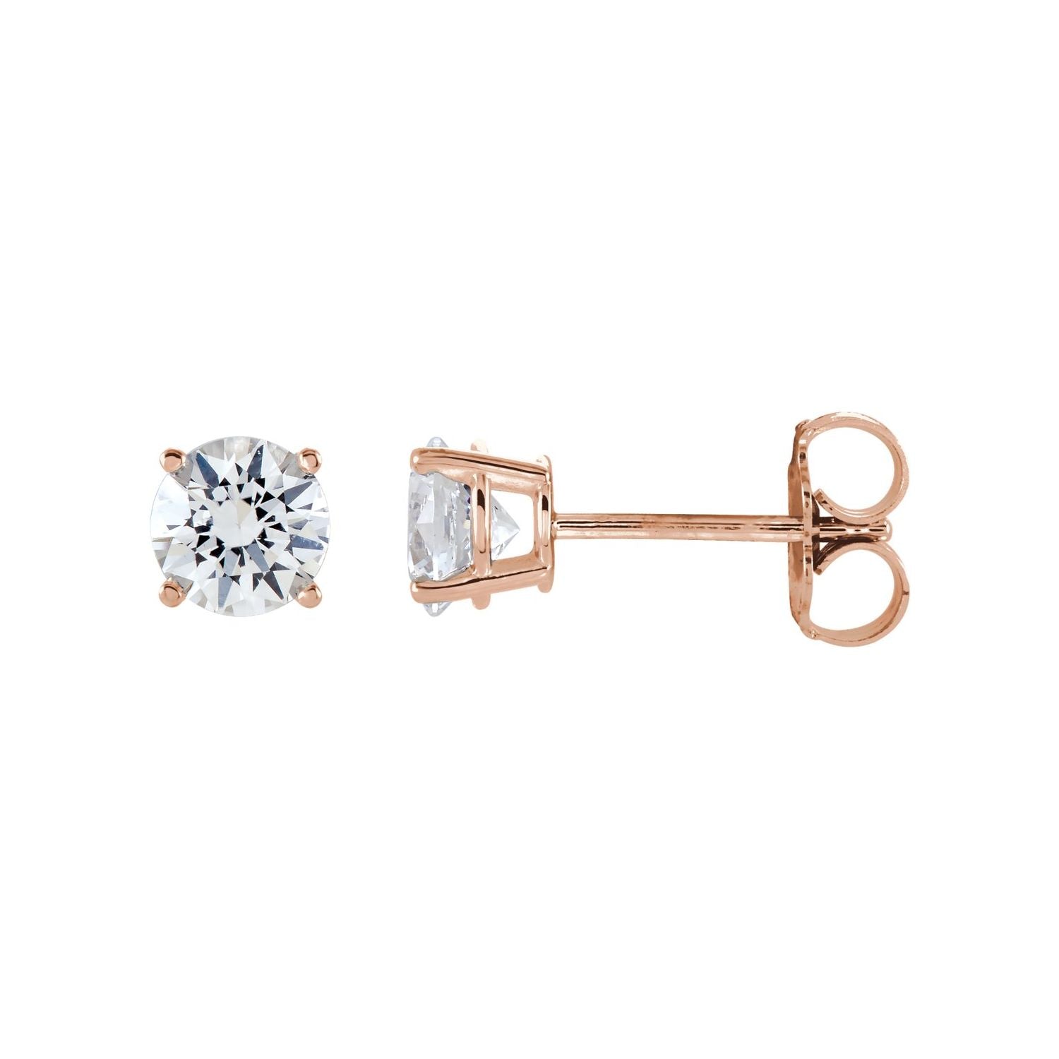 14K Rose Gold four-prong 5 mm round solitaire white sapphire stud earrings
