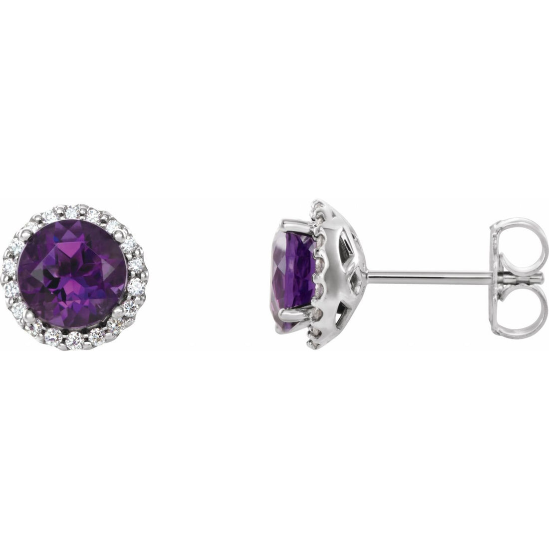 round amethyst earrings in 14k White Gold
