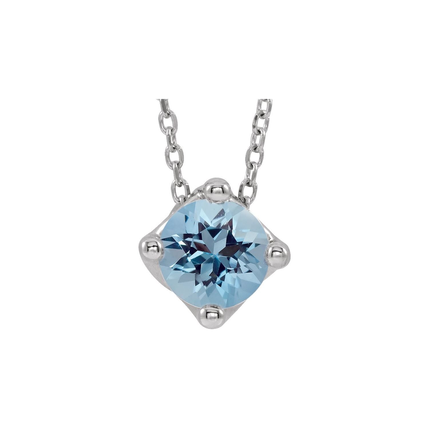 round aquamarine solitaire pendant, 14K White Gold