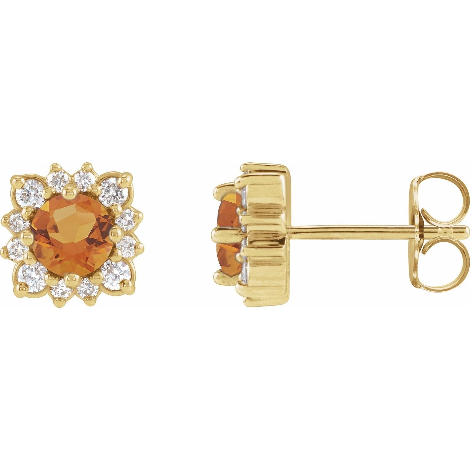 round citrine stud earrings in 14k Yellow Gold