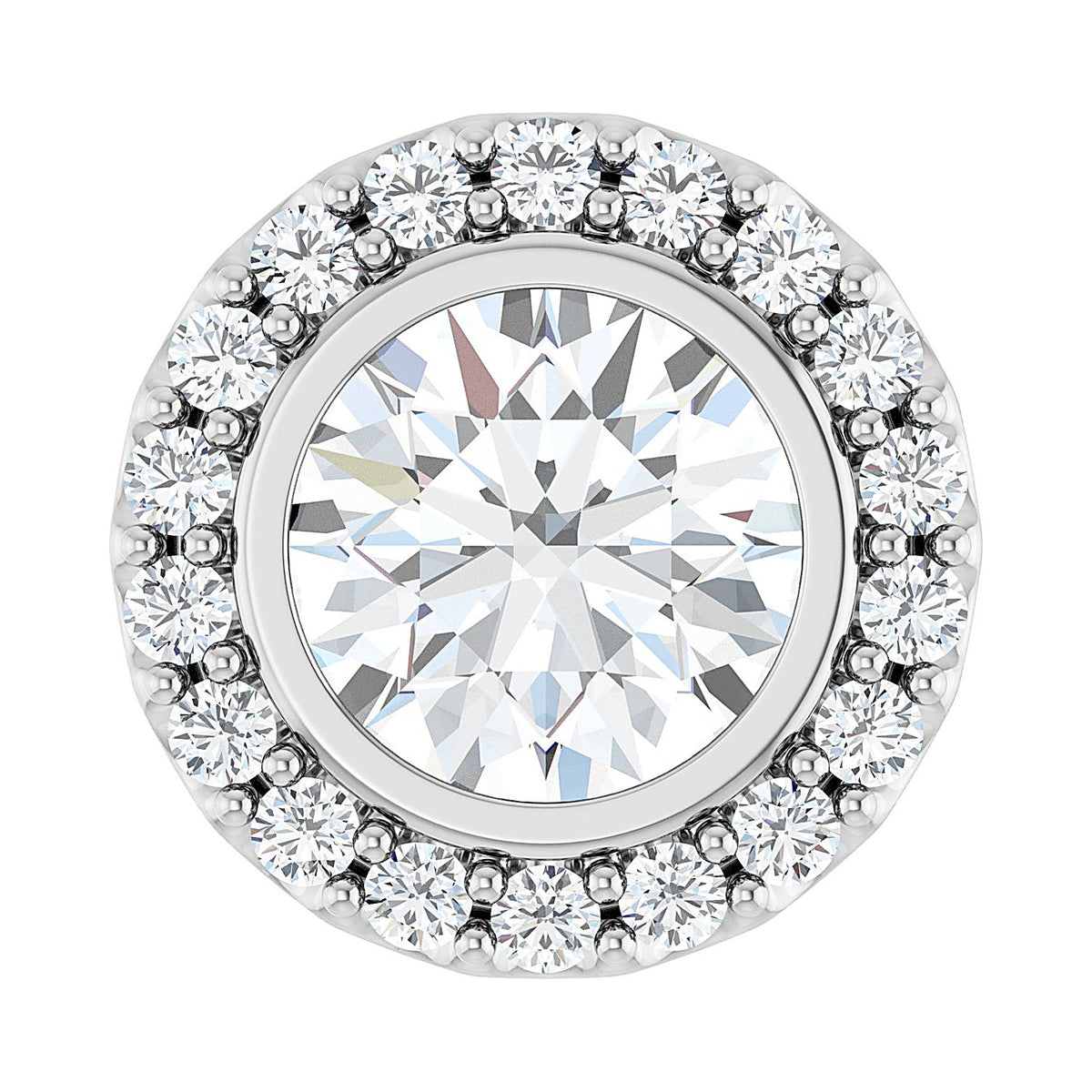 Round Diamond Halo Moissanite Necklace in 14K White Gold