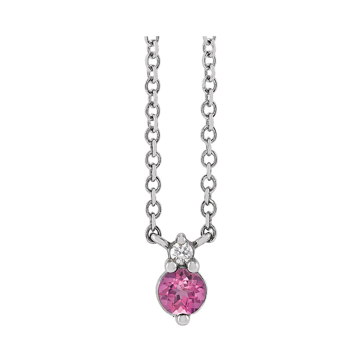 Round Diamond Pink Sapphire Necklace in 14K White Gold