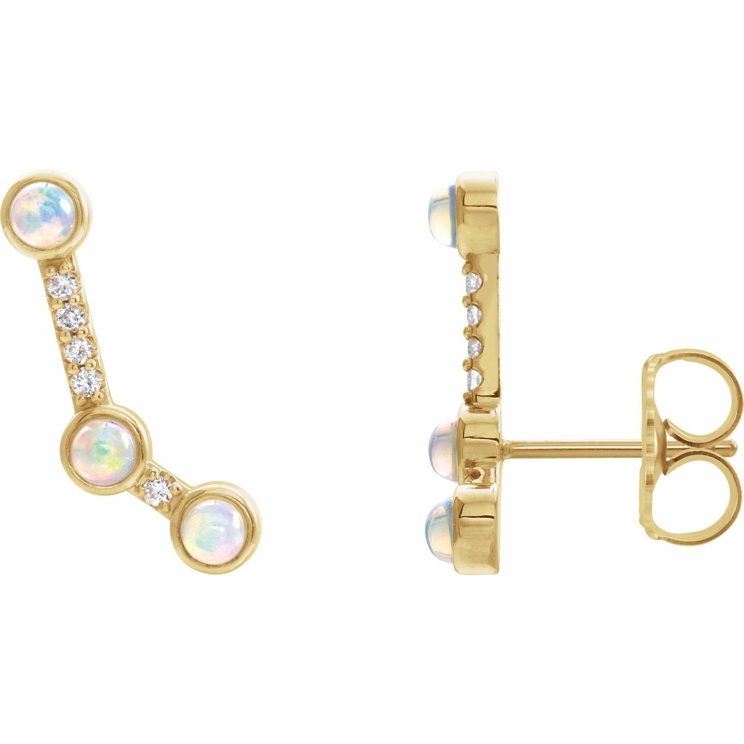 round ethiopian opal earrings in 14k Yellow Gold