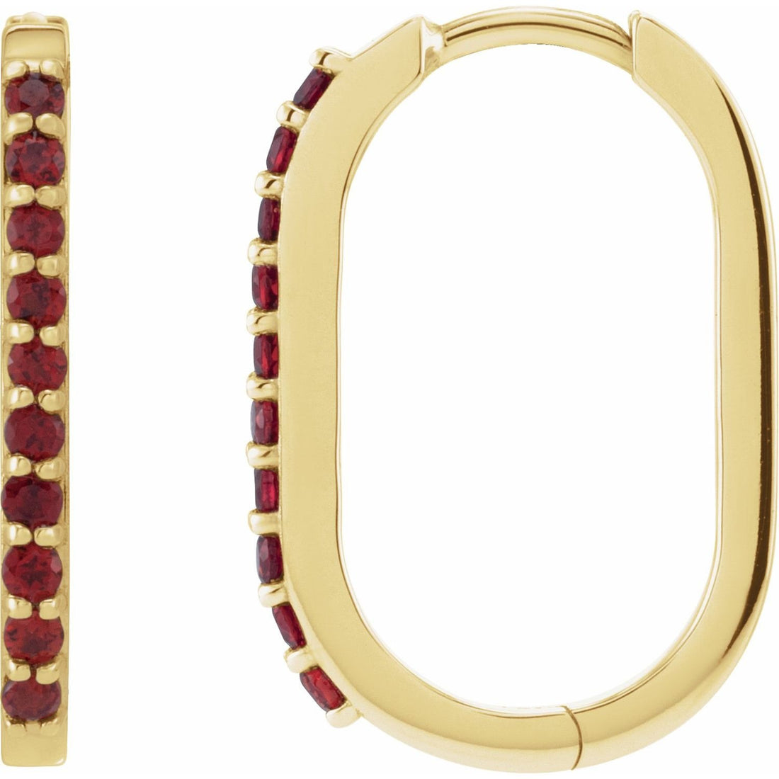 round garnet hoop earrings in 14k Yellow Gold