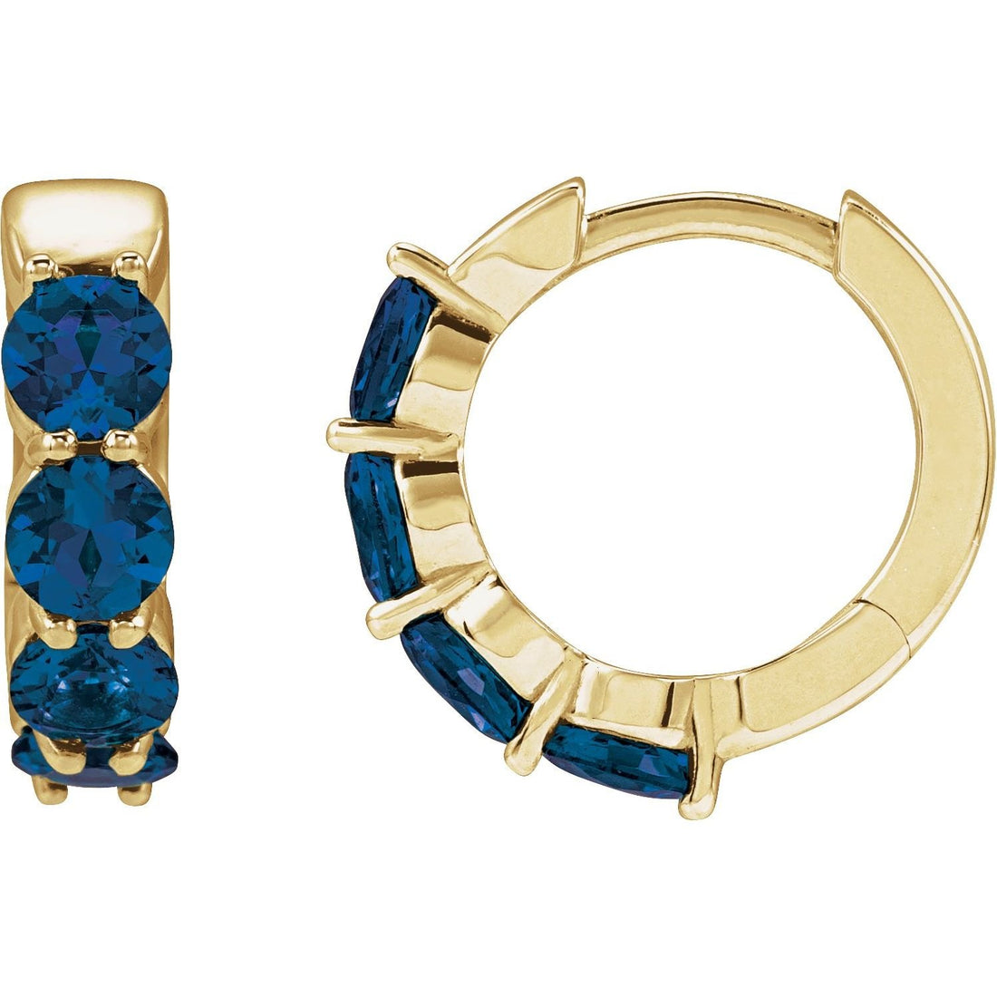 round lab-grown blue sapphire hoop earrings in 14k Yellow Gold