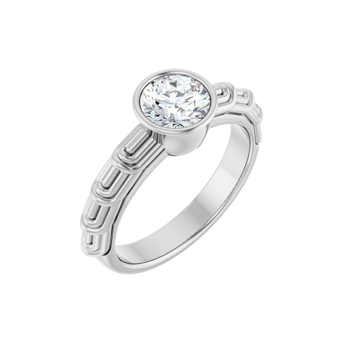 1.00 ct round lab-grown diamond bezel-set solitaire engagement ring in 14K White Gold