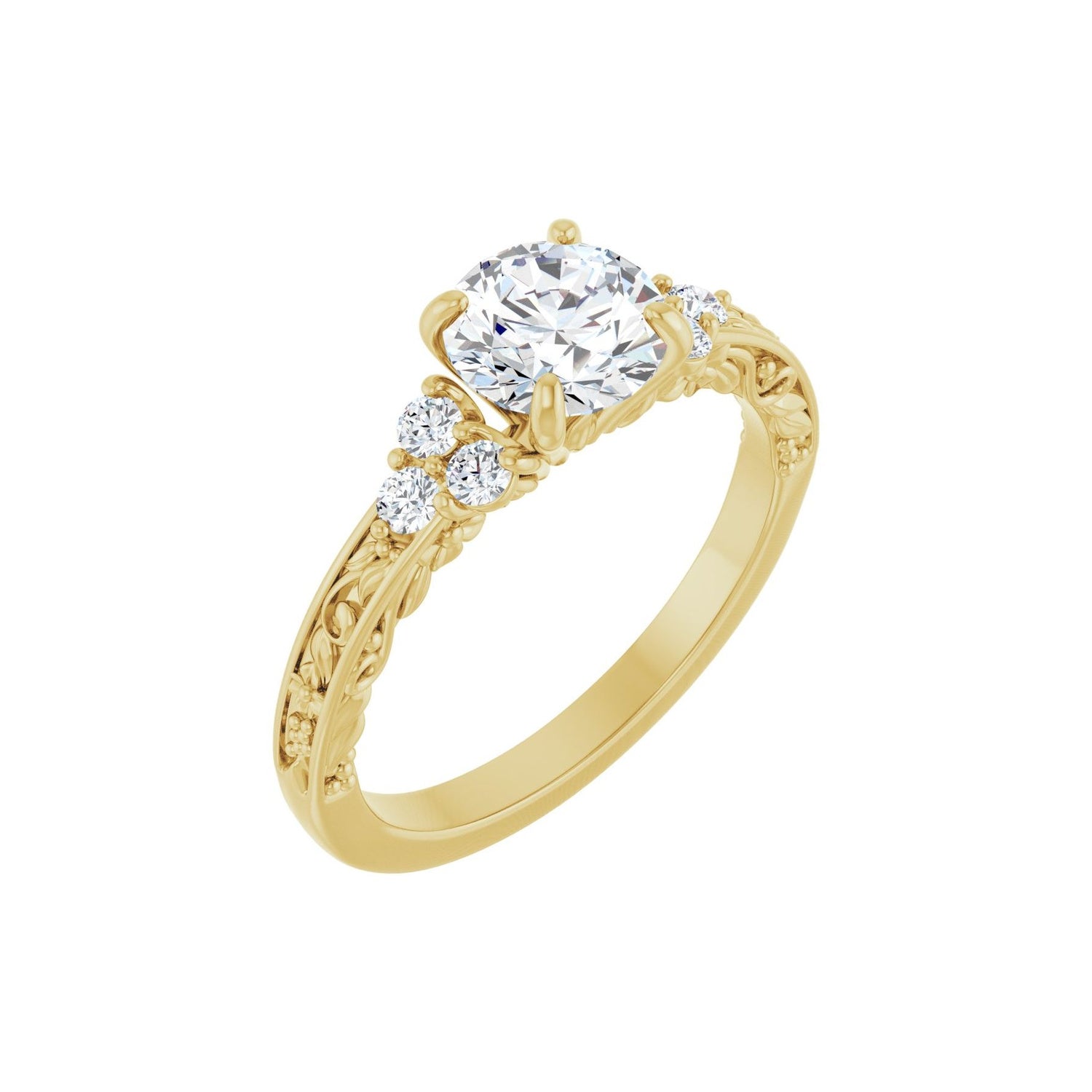 1.00 ct round lab-grown diamond sculptural accented engagement ring in 14K Yellow Gold