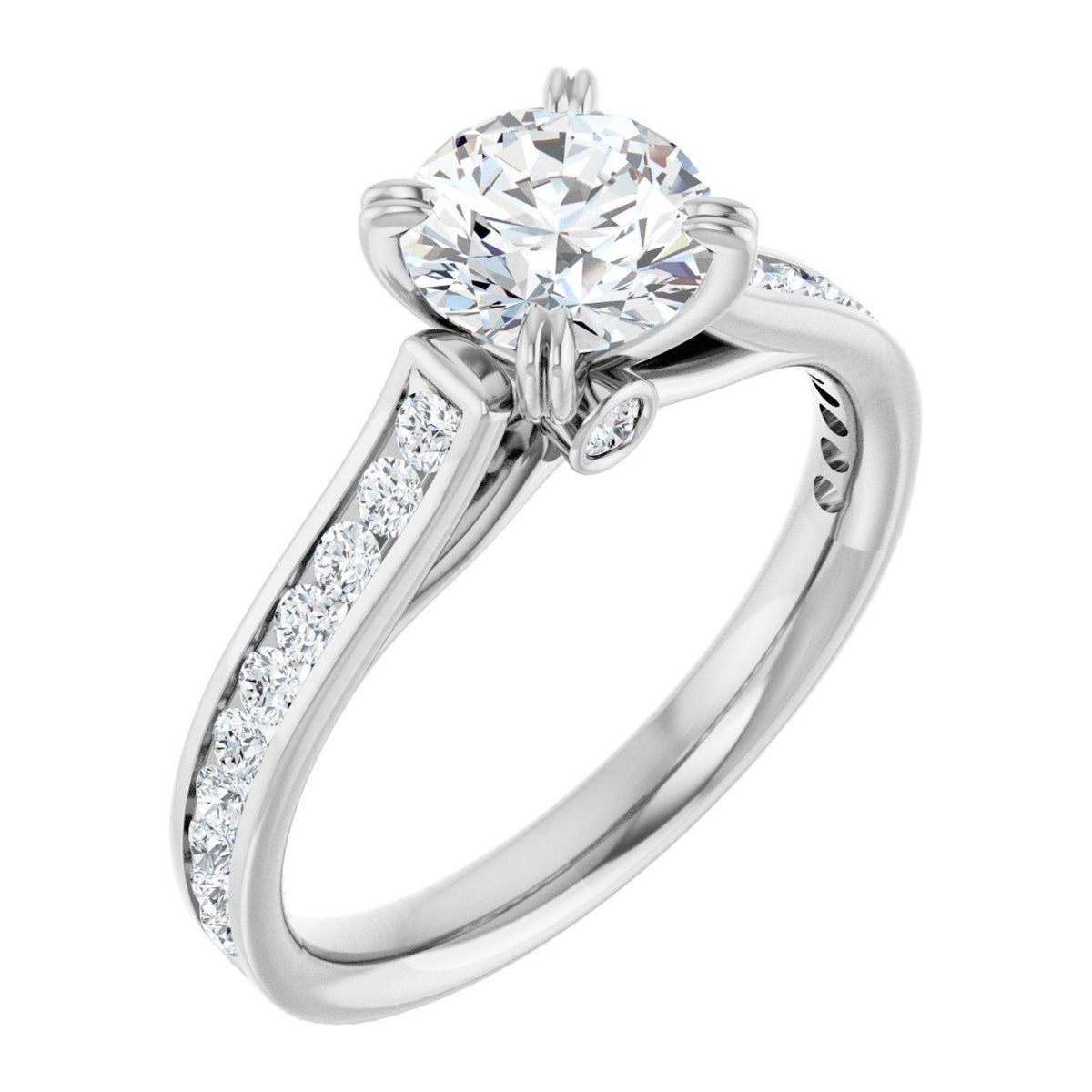 Round Lab-Grown Diamond Split-Prong Channel-Set Cathedral engagement ring in 14K White Gold, shown with a 1.00 ct center