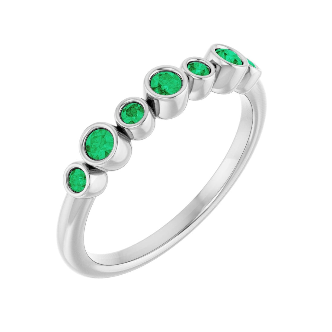 round lab-grown emerald bezel-set ring in 14k White Gold