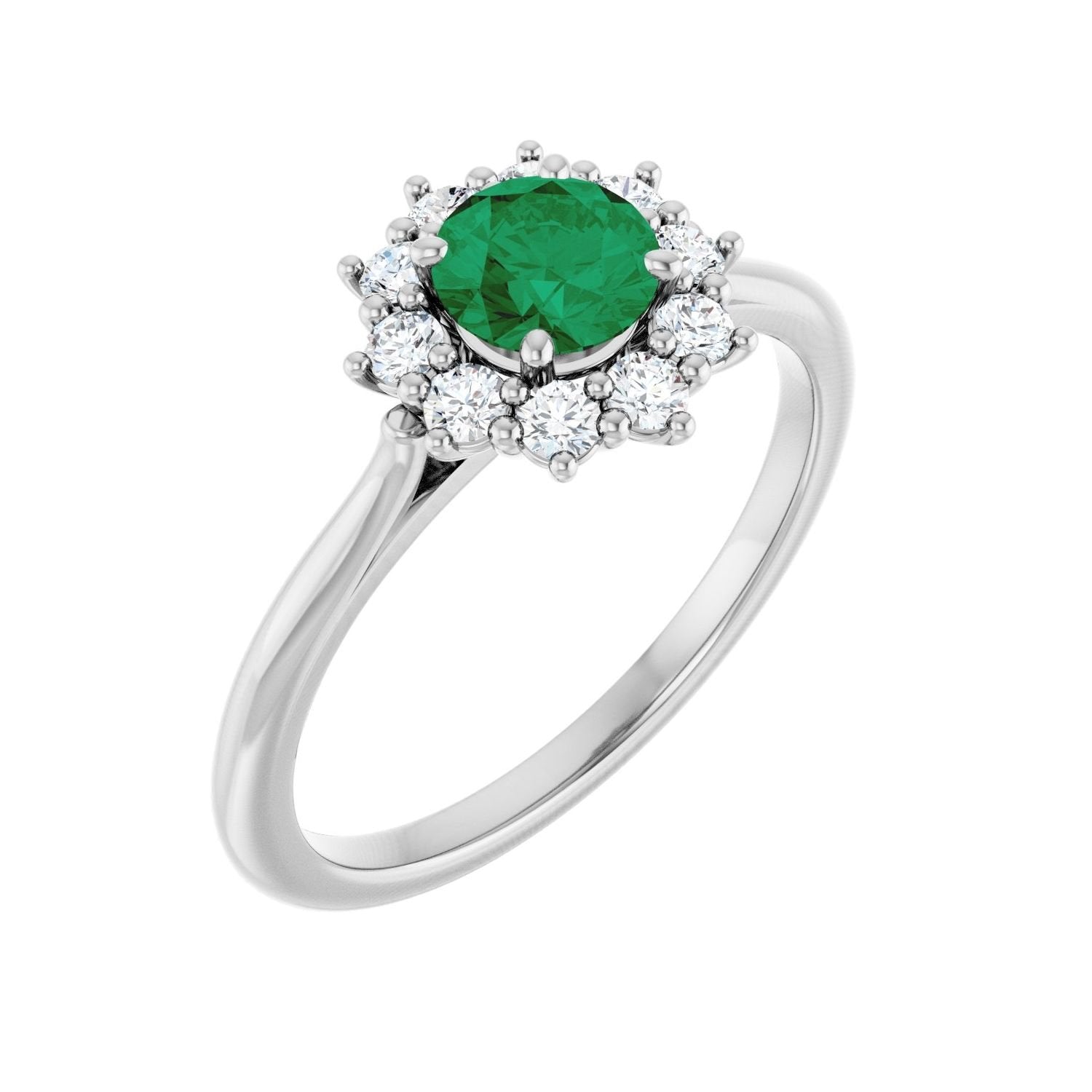 round lab-grown emerald halo ring in 14k White Gold