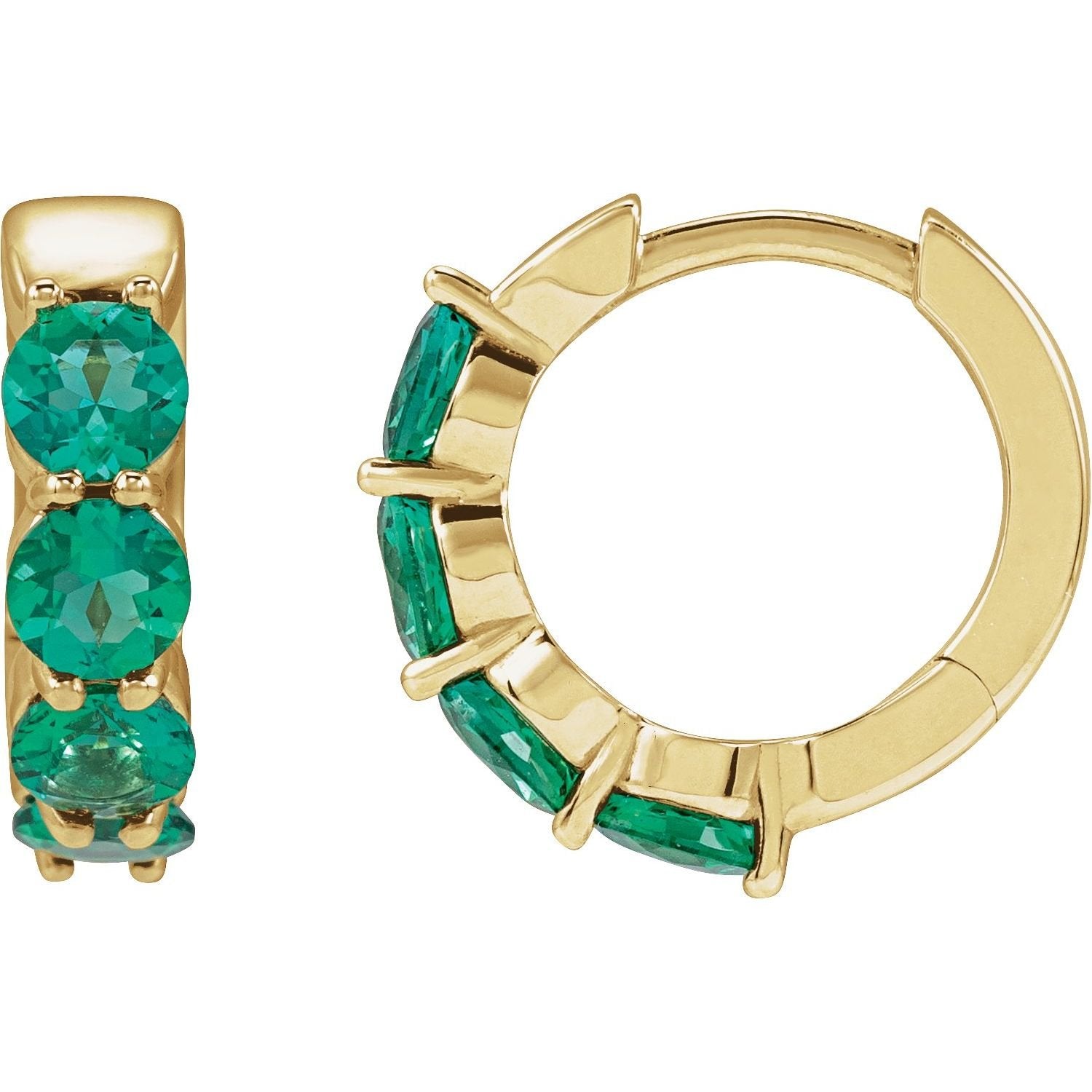 round lab-grown emerald hoop earrings in 14k Yellow Gold