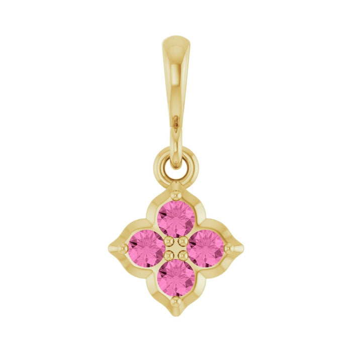 Round Lab-Grown Pink Sapphire Cluster Pendant in 14K Yellow Gold