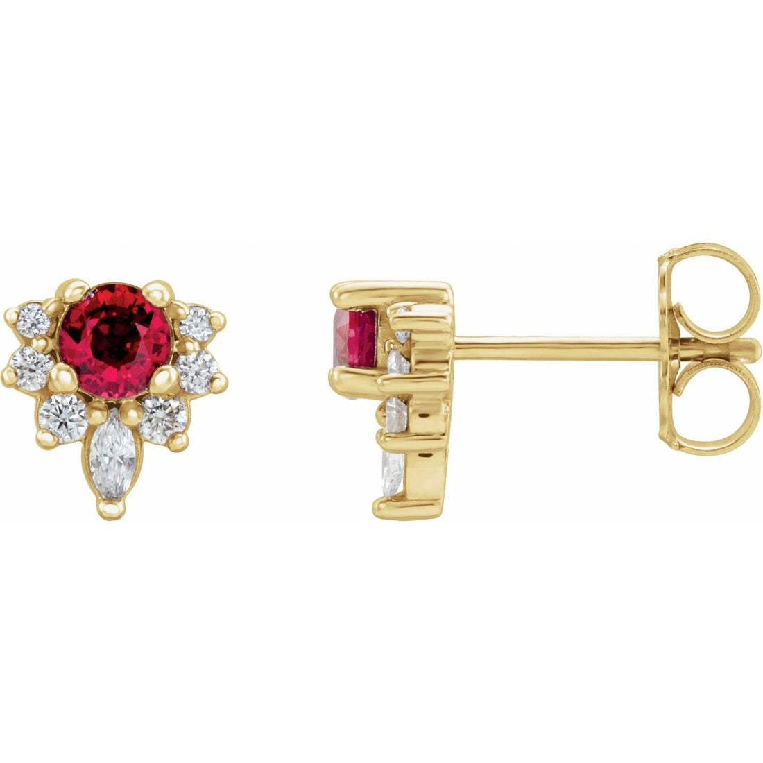 round lab-grown ruby earrings in 14k Yellow Gold