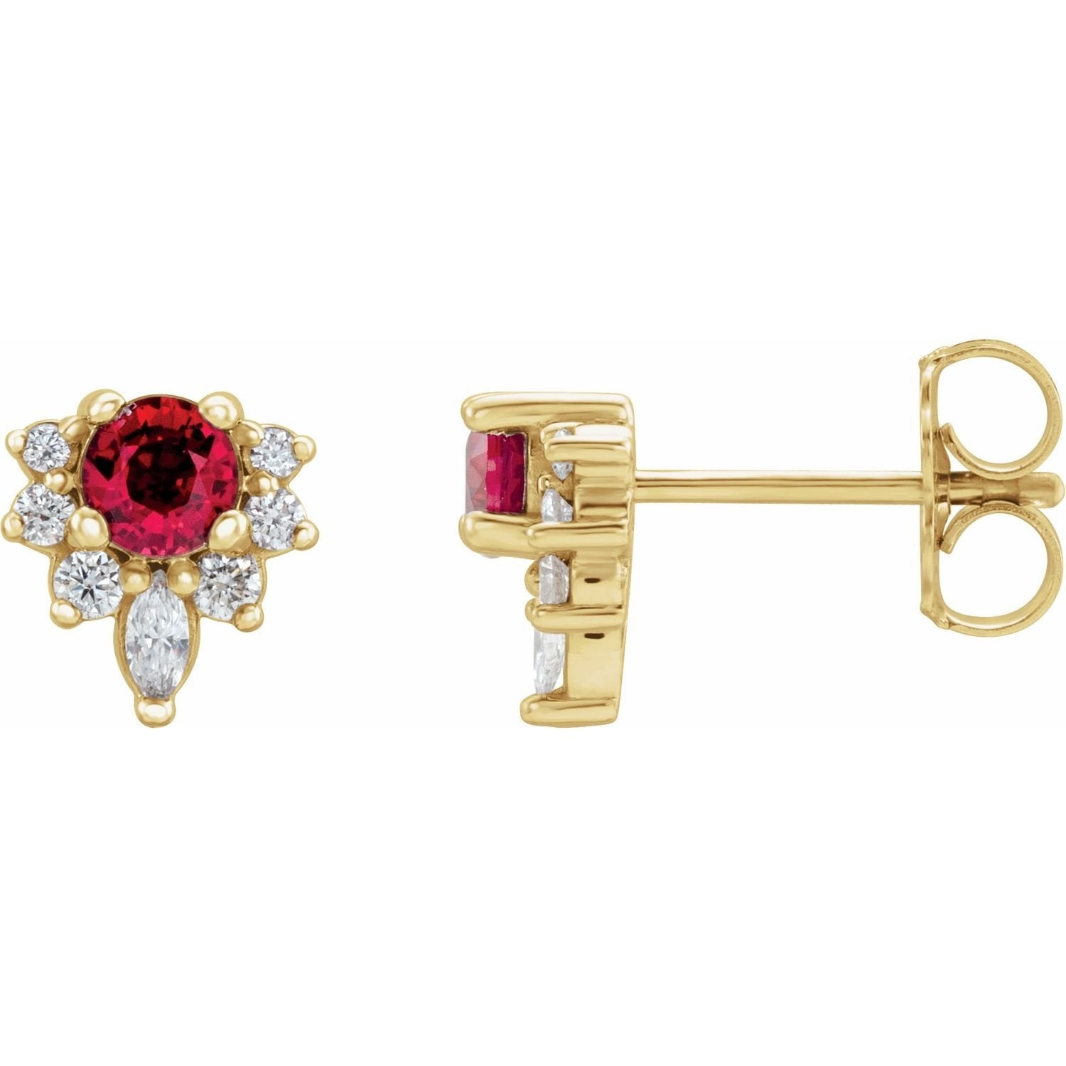 round lab-grown ruby earrings in 14k Yellow Gold