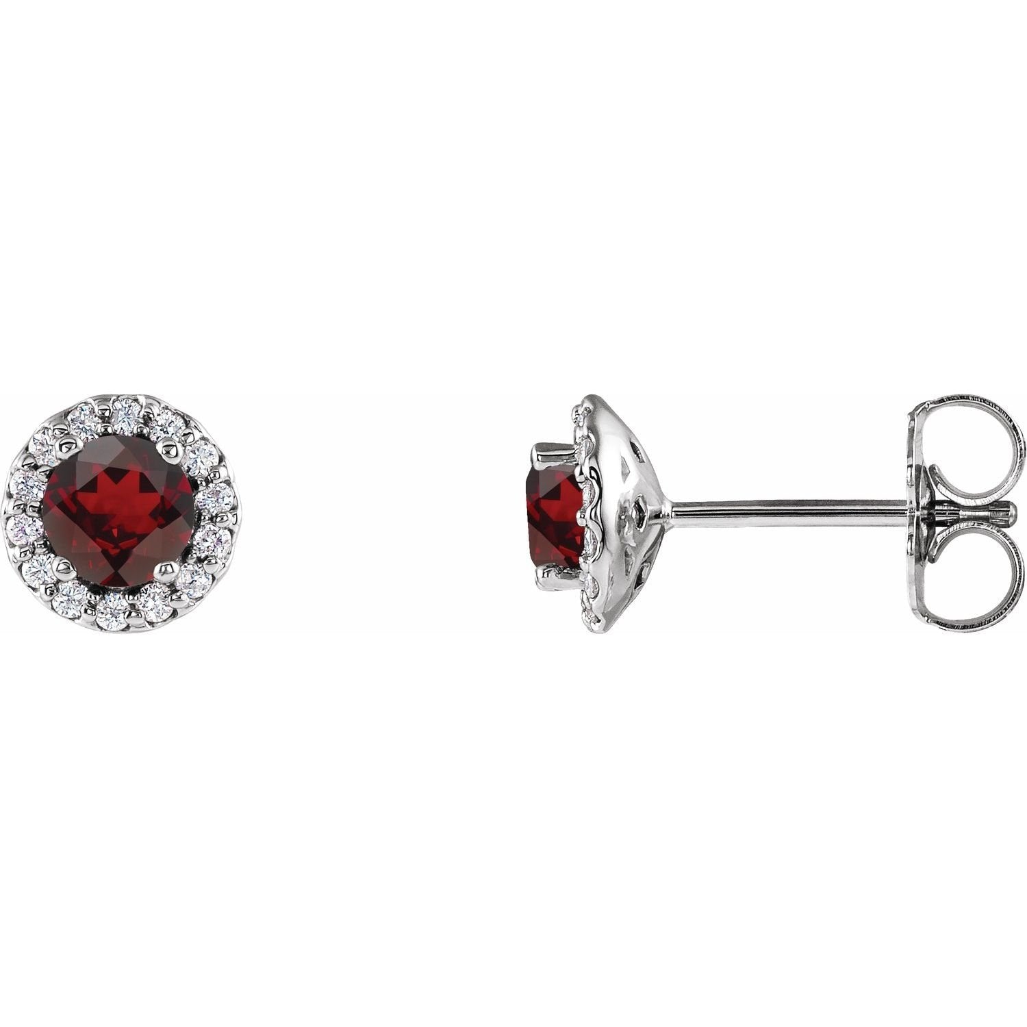 round mozambique garnet earrings in 14k White Gold