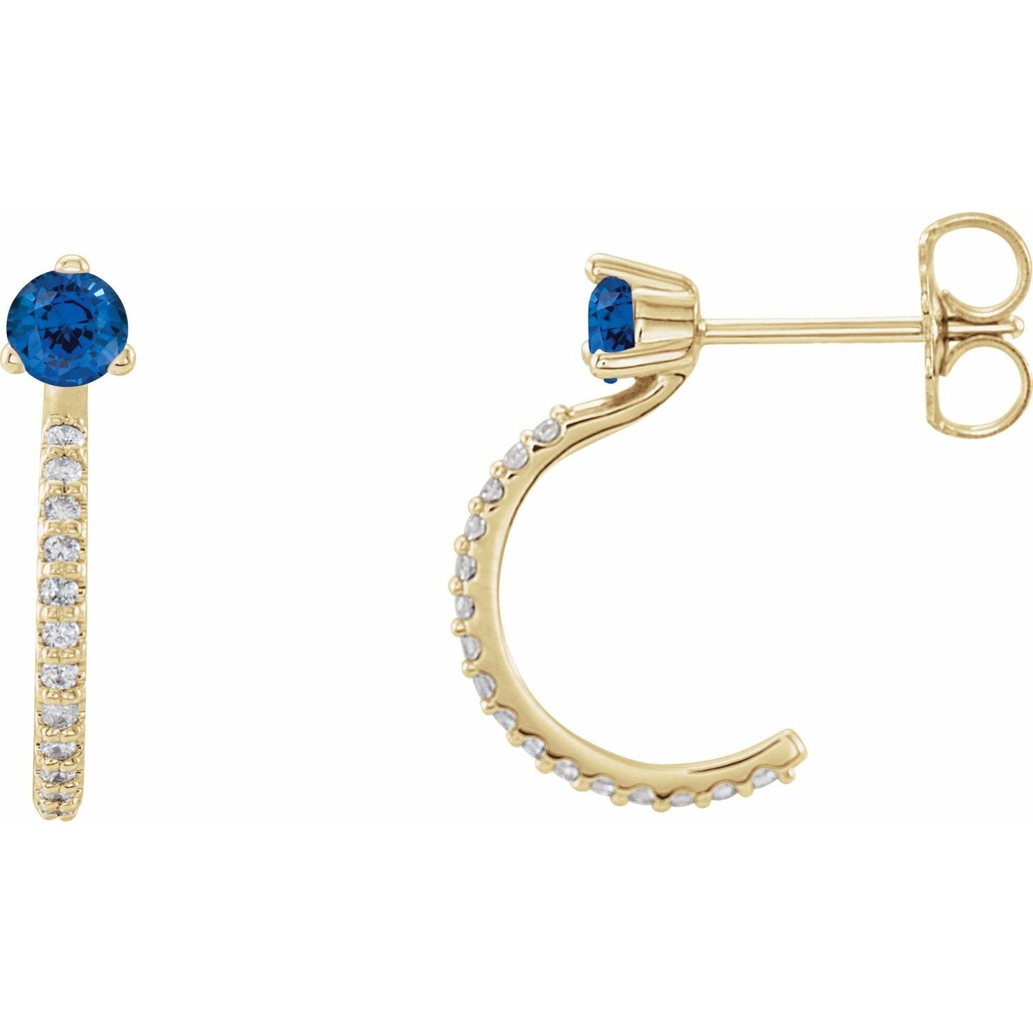 round natural blue sapphire hoop earrings in 14k Yellow Gold