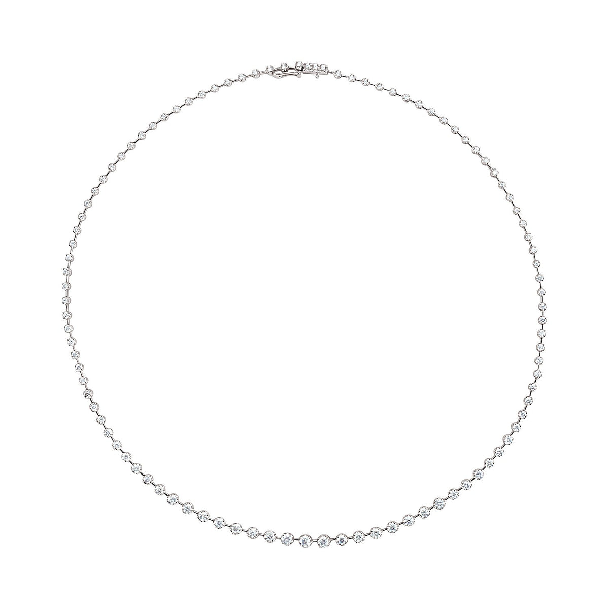 round natural diamond tennis necklace in 14k white gold
